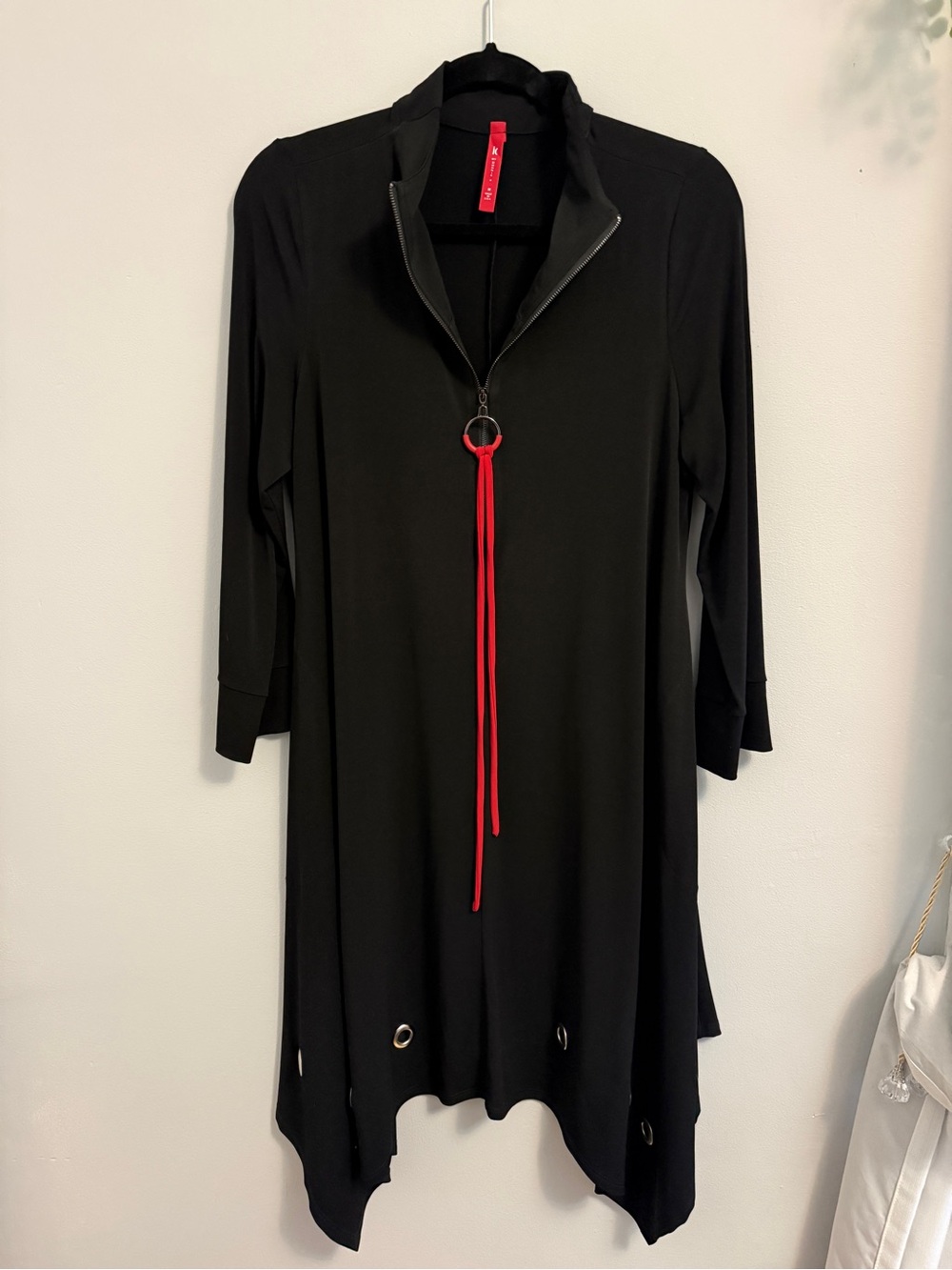 Connie Black Long Sleeve Tunic with Red Tie Detail